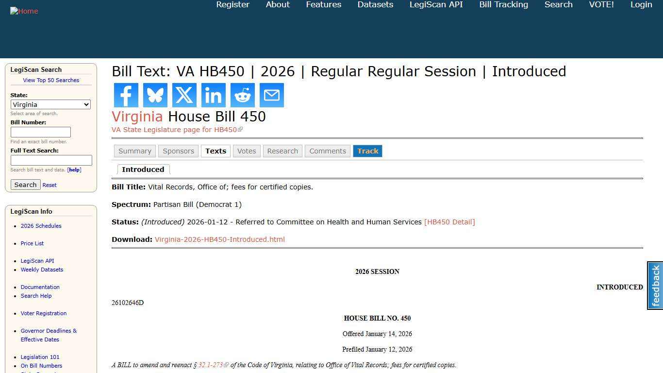 Bill Text: VA HB450 2026 Regular Regular Session Introduced LegiScan