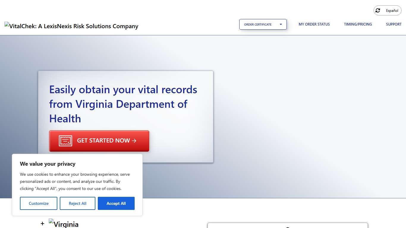 Virginia Department of Health (VA) Order Certificates - VitalChek