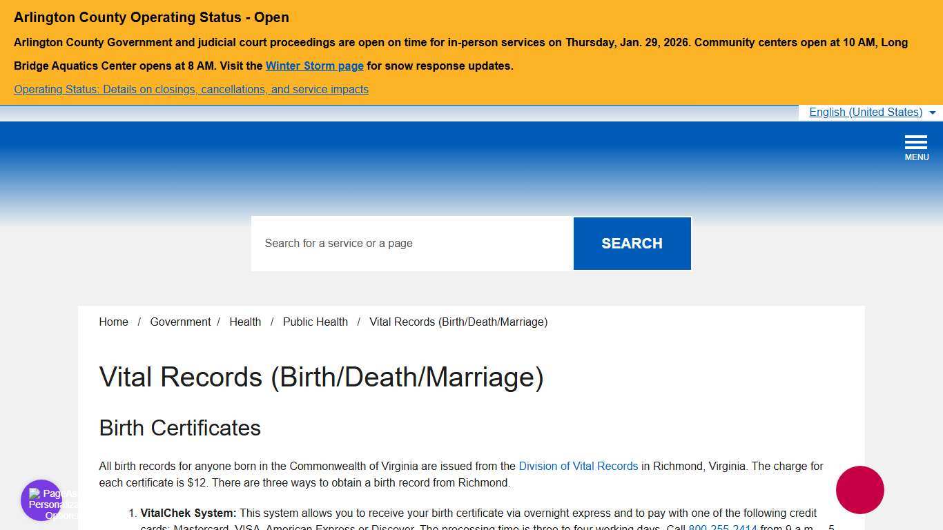 Vital Records (Birth/Death/Marriage) – Official Website of Arlington County Virginia Government
