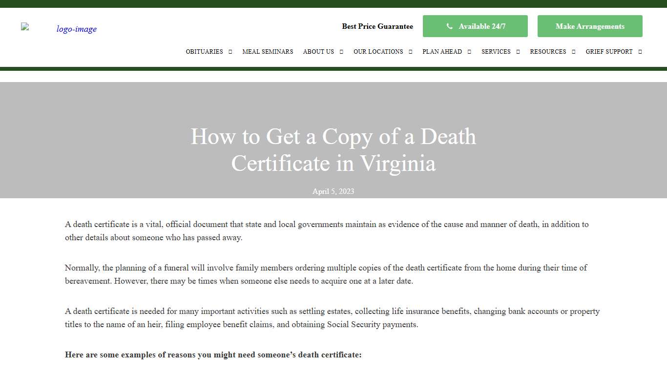 How to Get a Copy of a Death Certificate in Virginia