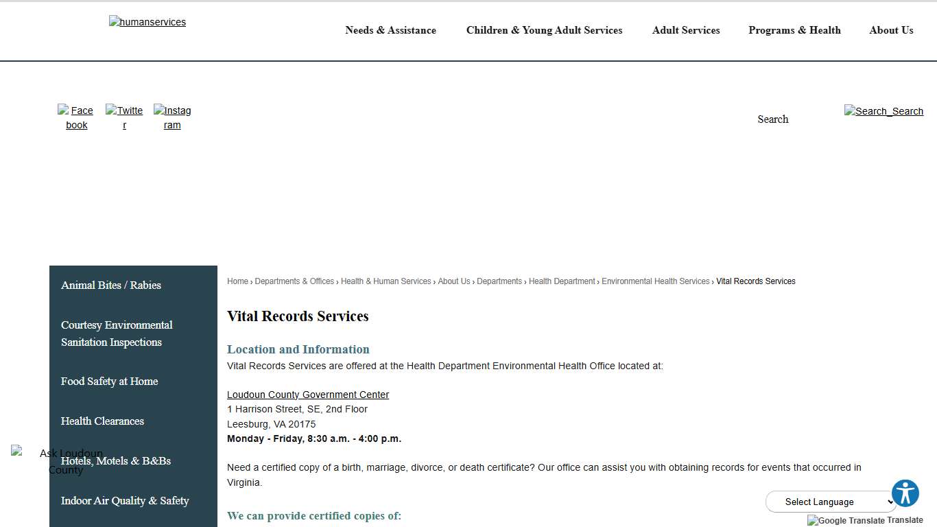 Vital Records Services Loudoun County, VA - Official Website